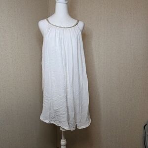 Kaktus White Flowy Tunic Dress Top w/ Gold Trim Sz:MED